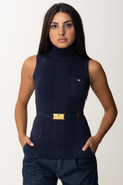 Elisabetta Franchi  Wiskozowy top z golfem i paskiem MK14B46E2 NAVY