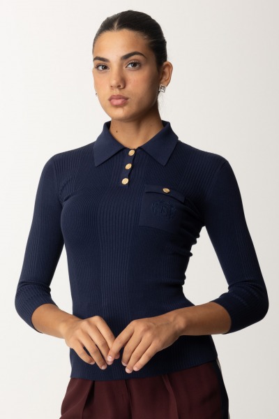 Elisabetta Franchi  Polo de canalé con logo bordado MK09B46E2 NAVY