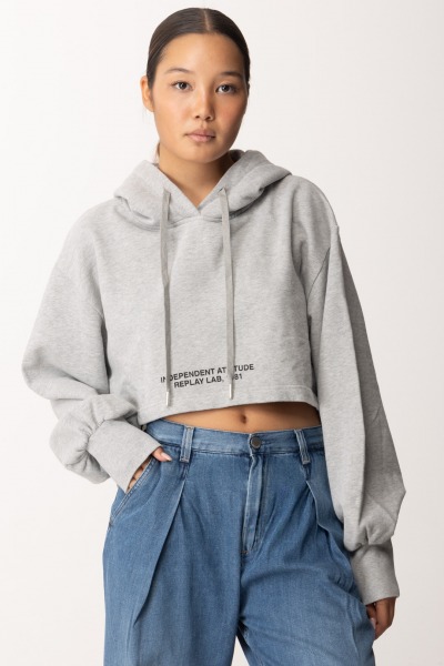 Replay  Felpa cropped con cappuccio W3391 00022890CS MELANGE GREY