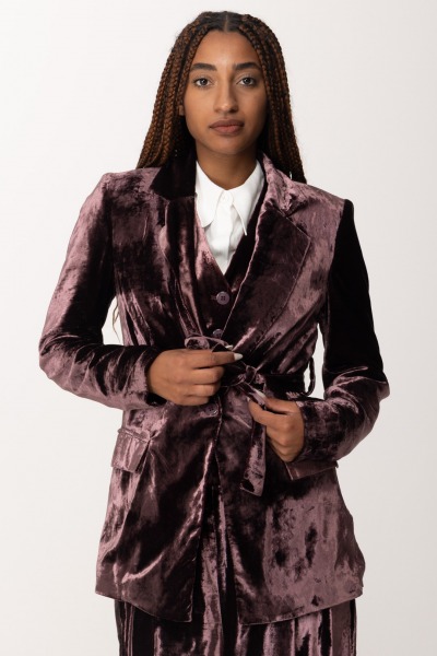 Manila Grace  Velvet blazer with sash G066OU MALVA