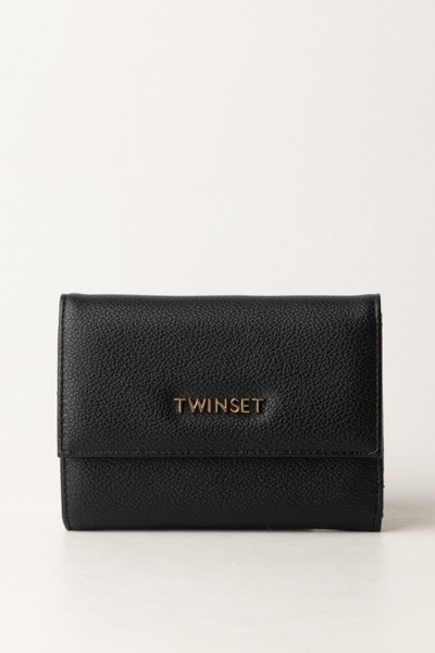 Twin-Set  Medium hammered faux leather wallet 242TB7046 NERO