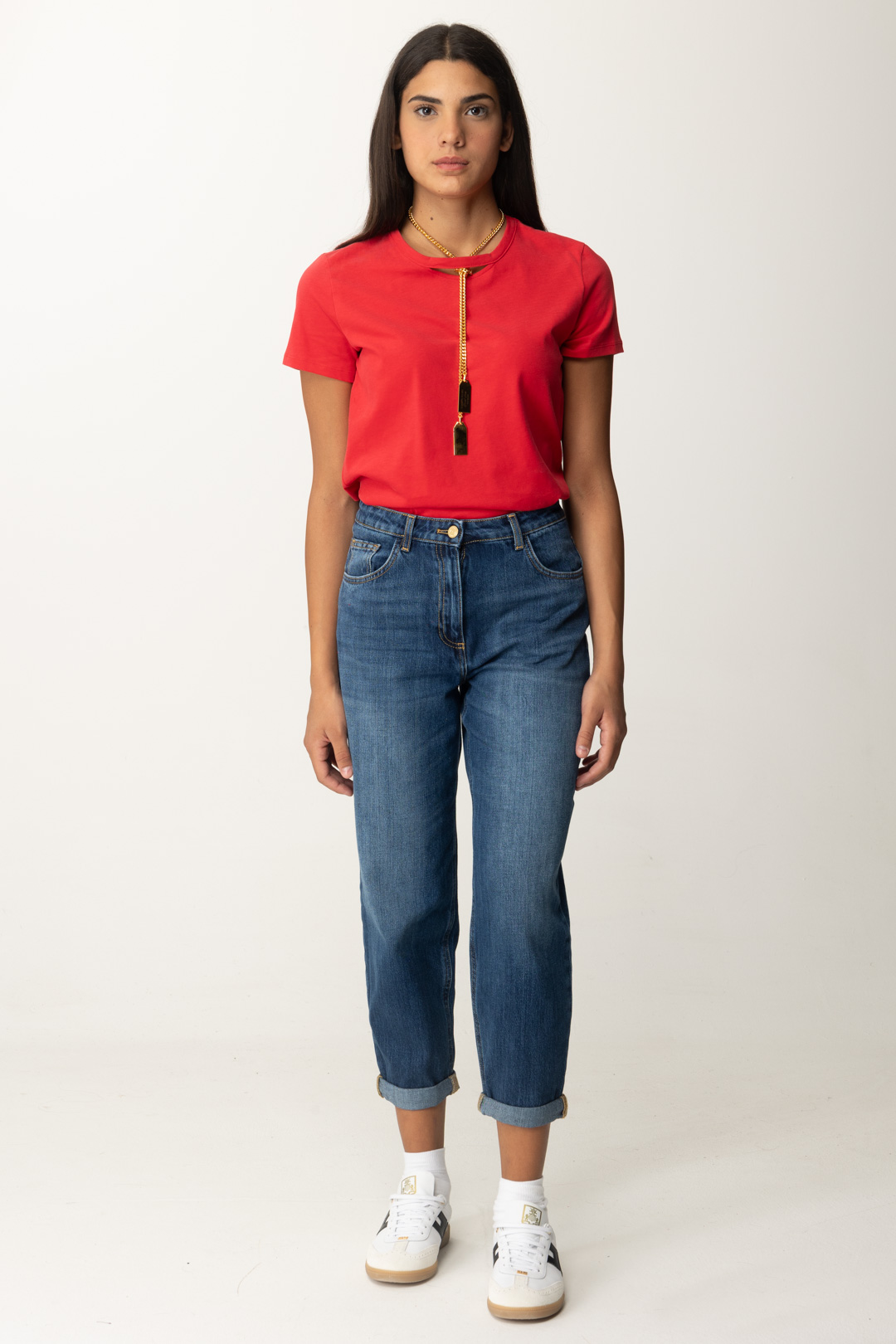 Preview: Elisabetta Franchi Jersey T-shirt with Necklace Red passion