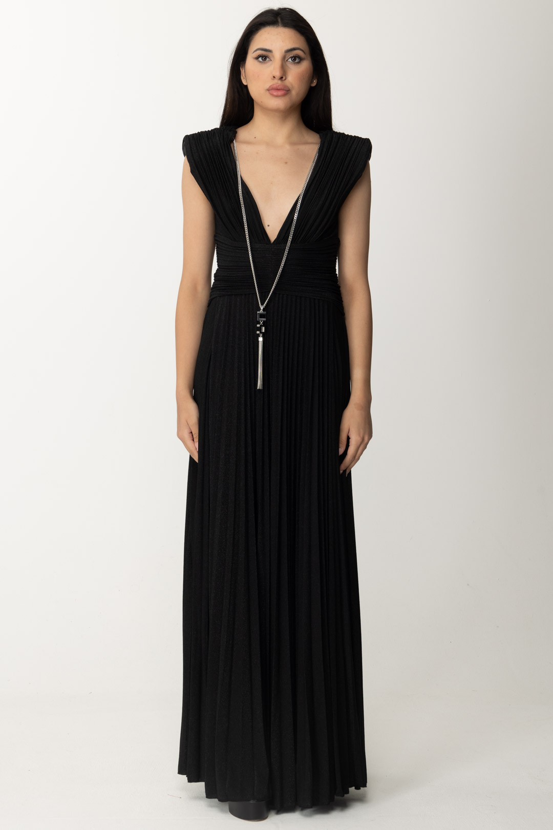 Preview: Elisabetta Franchi Red Carpet Lurex Dress with Necklace Nero