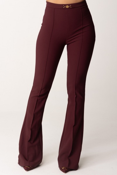 Elisabetta Franchi  Pantalon en crêpe stretch avec pince à la taille PA02246E2 ROUGE NOIR