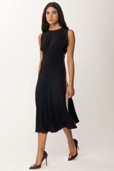 Elisabetta Franchi  Vestido midi con bandas en contraste AB67846E2 NERO/ROUGE NOIR/BURR