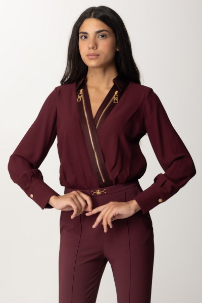 Elisabetta Franchi  Bodysuit style shirt with zips CB00346E2 ROUGE NOIR