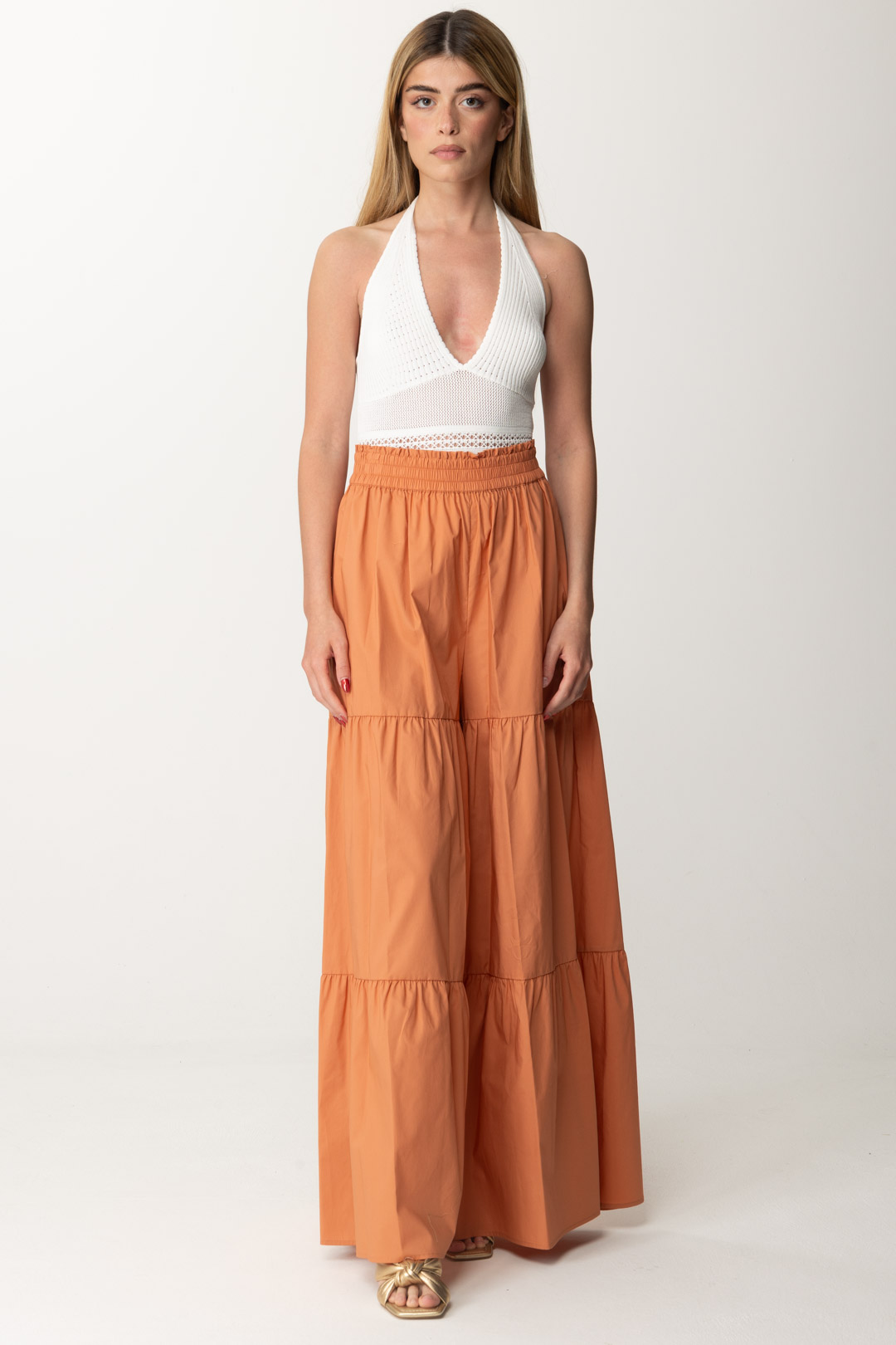 Preview: Twin-Set Wide leg trousers with gathered flounces CANYON SUNSET