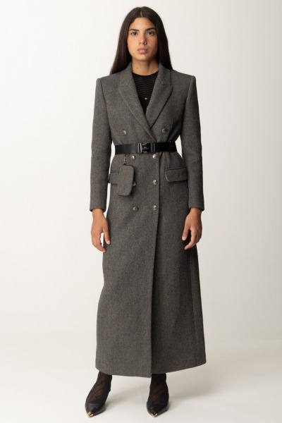 Elisabetta Franchi  Long Wool-Blend Coat with Belt CP00246E2 TORTORA