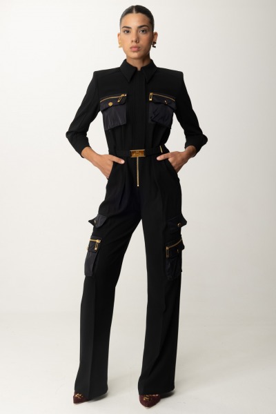 Elisabetta Franchi  Long jumpsuit with belt and pockets TU02246E2 NERO