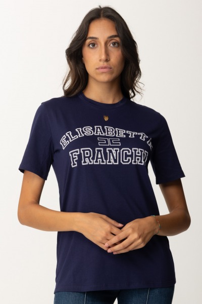 Elisabetta Franchi  Jersey T-shirt with college print MA01546E2 NAVY