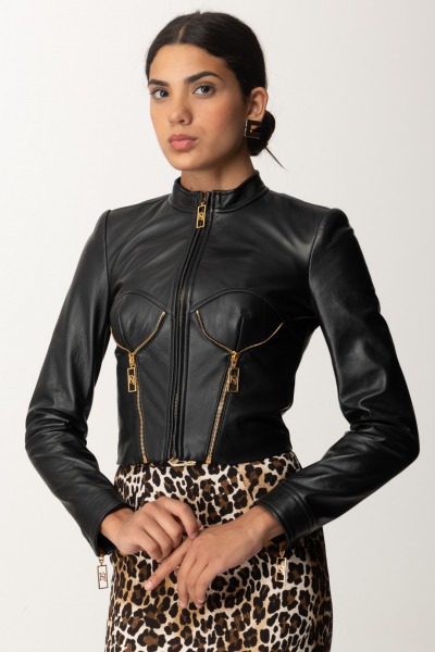 Elisabetta Franchi  Veste motard en cuir GD43Z46E2 NERO