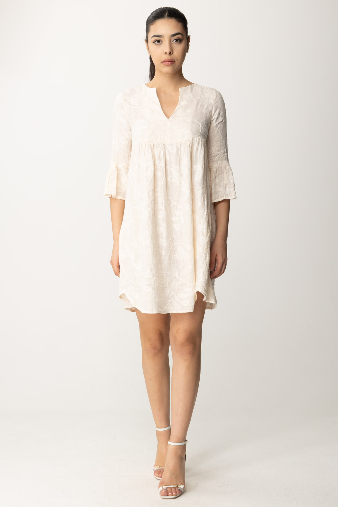 Preview: Alessia Santi Floral linen dress Burro