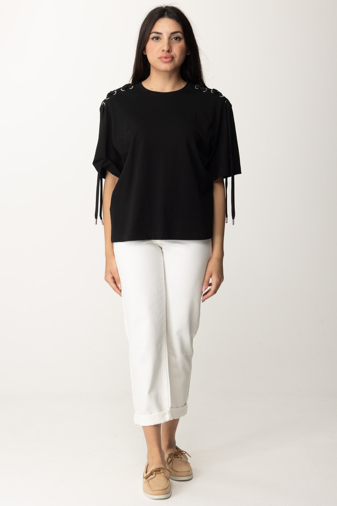 Preview: Pinko T-shirt with side laces NERO LIMOUSINE