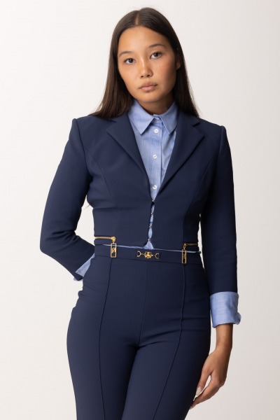 Elisabetta Franchi  Cropped Jacket with Zip and Three-Quarter Sleeves GI09946E2 NAVY