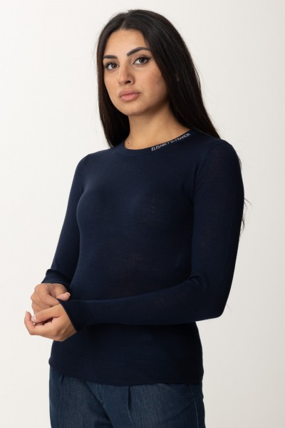 Elisabetta Franchi  Jersey de lana merino con logo en el cuello MK24S47E2 NAVY