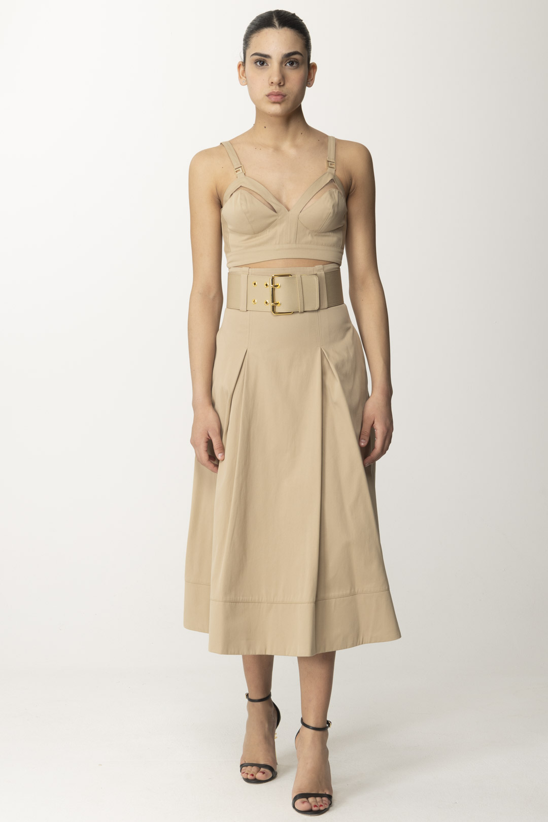 Preview: Elisabetta Franchi Midi skirt with belt SABBIA