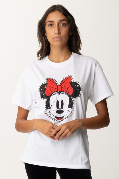 Aniye By  T-shirt z nadrukiem Minnie i ćwiekami 181503 WHITE