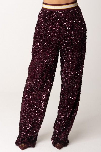 Elisabetta Franchi  Pantaloni in ciniglia full paillettes PA06347E2 ROUGE NOIR