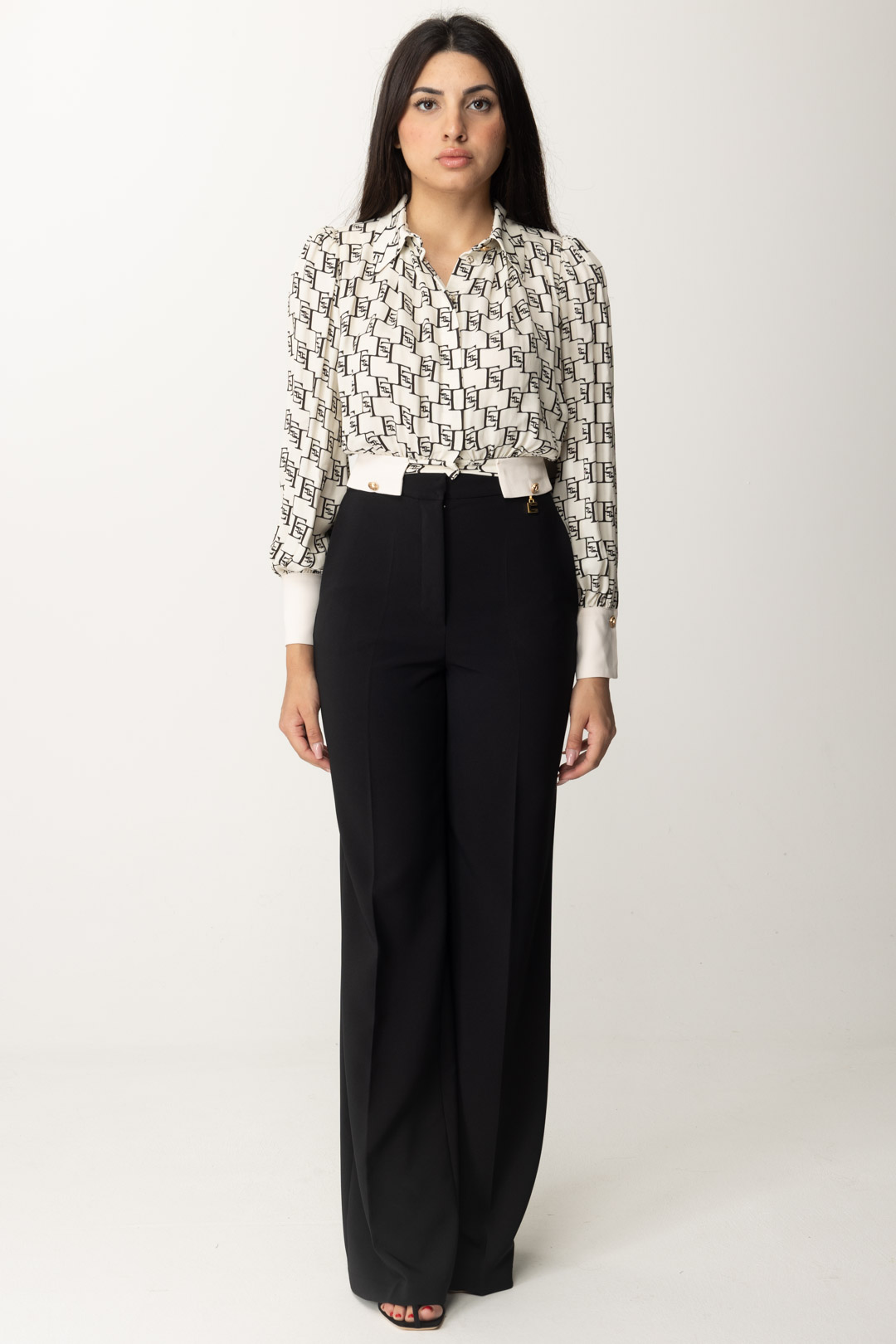 Preview: Elisabetta Franchi Straight pants with satin trim Nero