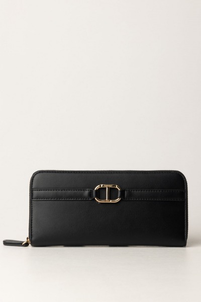 Twin-Set  Zip-around wallet in smooth faux leather 242TB7235 NERO