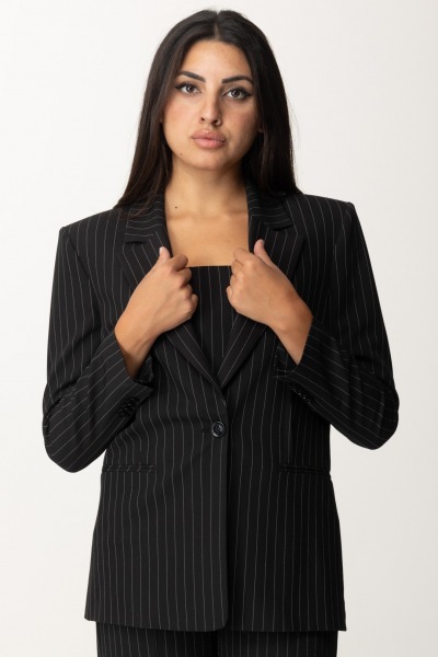 Patrizia Pepe  One-button pinstriped flannel blazer 8S0494 A457 BLACK STRIPES