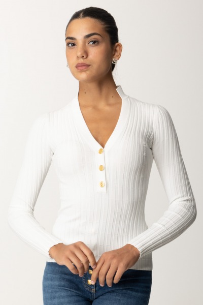 Elisabetta Franchi  Ribbed viscose sweater with button placket MK62S46E2 AVORIO