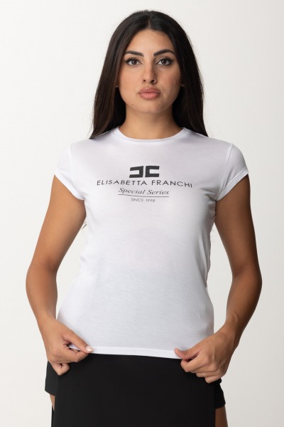 Elisabetta Franchi  T-shirt z modalnego dżerseju z nadrukiem logo MA00746E2 GESSO