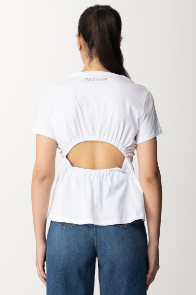 Patrizia Pepe  Camiseta con escote en la espalda y logo de strass 2M4374 J111 BIANCO OTTICO