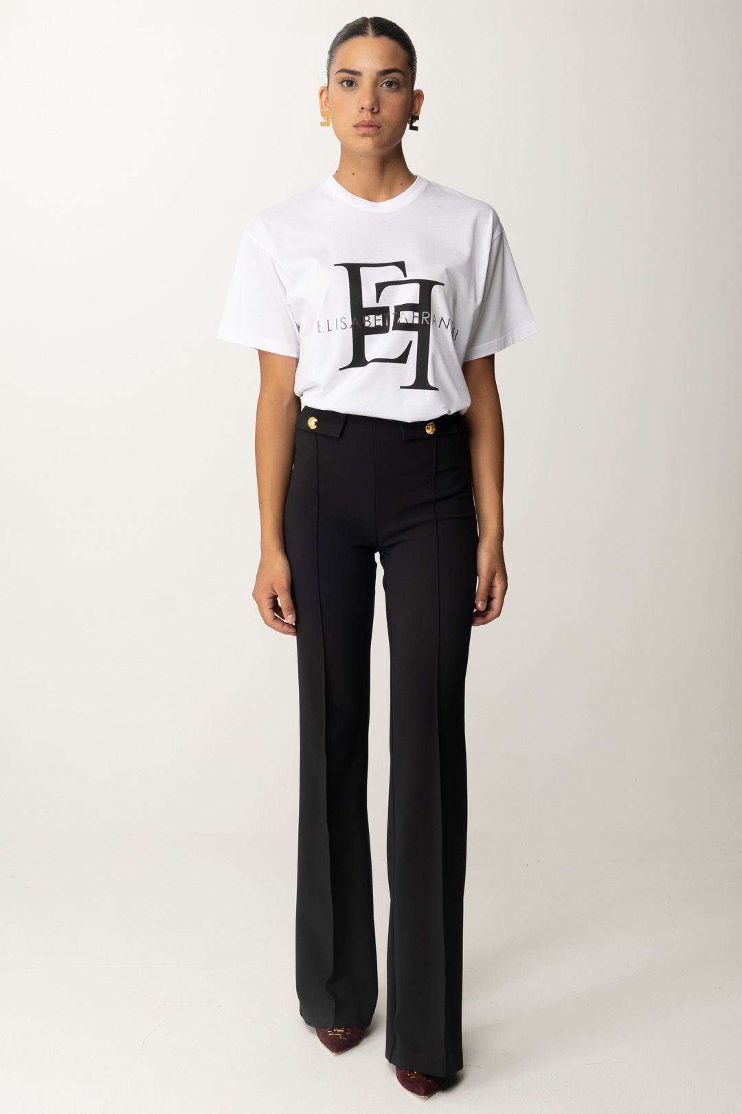 Preview: Elisabetta Franchi T-shirt with maxi logo print Gesso/Nero