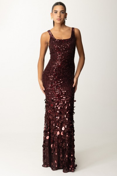 Elisabetta Franchi  Red carpet dress in embroidered georgette with sequins AB74047E2 ROUGE NOIR