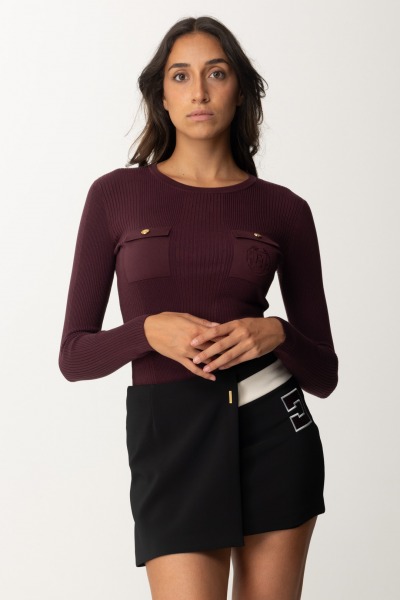 Elisabetta Franchi  Pull en tricot de soie mélangée avec logo brodé MK10B46E2 ROUGE NOIR