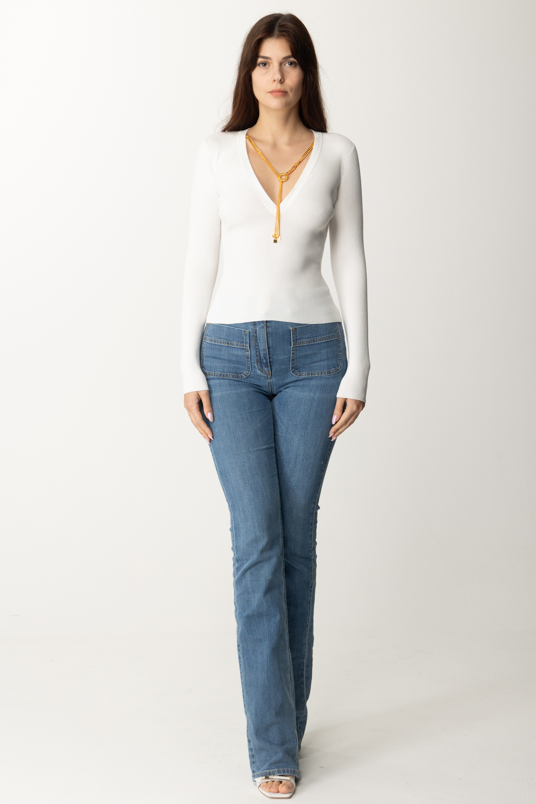 Preview: Elisabetta Franchi Ribbed top with necklace Avorio