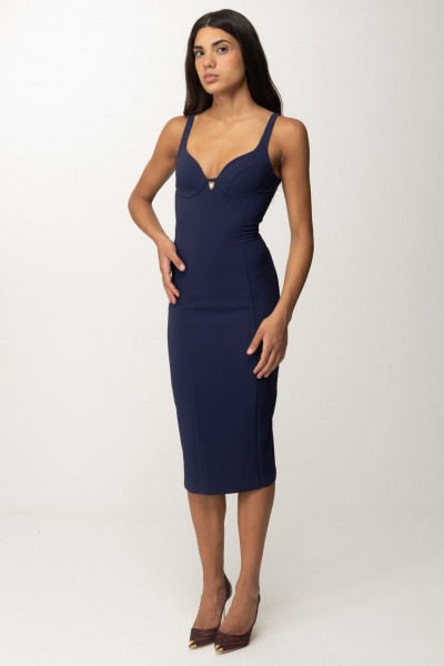 Elisabetta Franchi  Stretch Sheath Dress with Cup Cut and Charm AB71146E2 NAVY