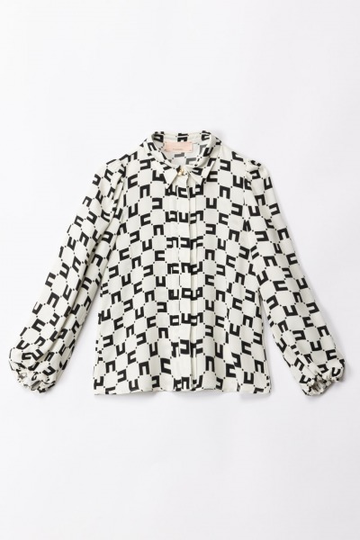 ELISABETTA FRANCHI BAMBINA  Shirt with contrasting logo print EFCA2300VI014.D027 BUTTER/BLAC