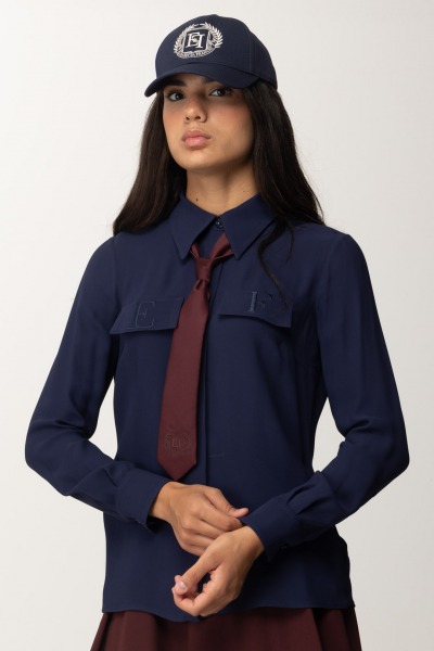 Elisabetta Franchi  Camisa georgette con bolsillos bordados CA08846E2 NAVY