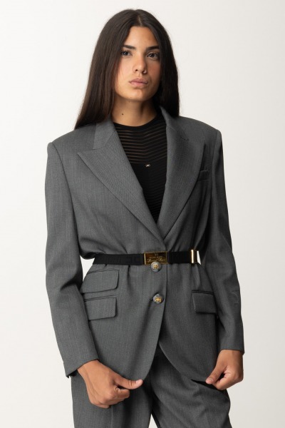 Elisabetta Franchi  Cool Wool Jacket with Belt GI08946E2 STEEL MELANGE