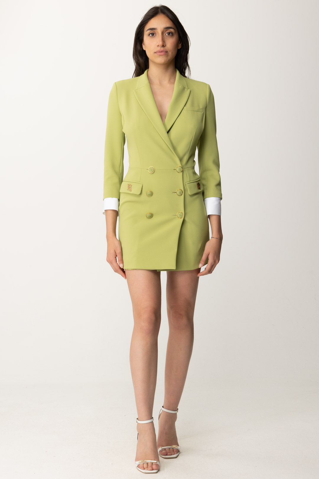 Vorschau: Elisabetta Franchi Robe-Manteau-Kleid mit Hemdmanschetten Pistacchio