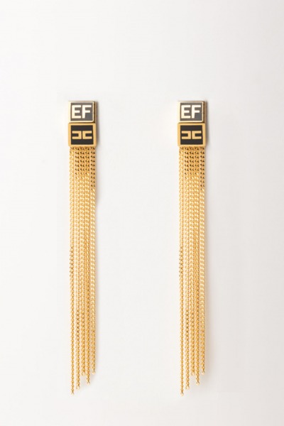 Elisabetta Franchi  Boucles d&#039;oreilles avec plaque logo et franges OR24M46E2 O.GIALLO/NERO