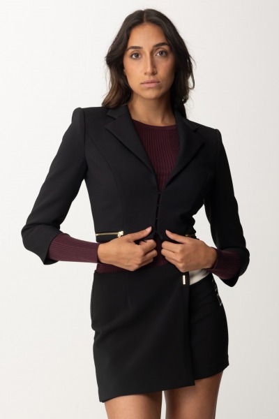 Elisabetta Franchi  Cropped Jacket with Zip and Three-Quarter Sleeves GI09946E2 NERO