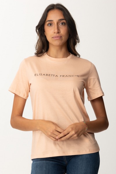 Elisabetta Franchi  T-shirt z logo ze strasu MA00346E2 PEACH ROSE