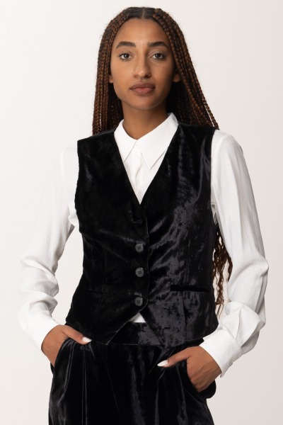 Manila Grace  Gilet aderente in velluto G279OU NERO