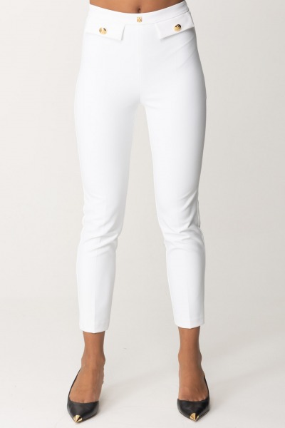 Elisabetta Franchi  Pantalon droit avec bande logo PA02446E2 AVORIO