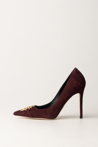 Elisabetta Franchi  Suede pumps with logo plaque SA31B46E2 ROUGE NOIR