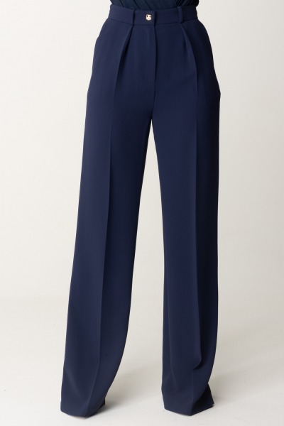 Elisabetta Franchi  Wide leg pants with pleats and logo PA02646E2 NAVY