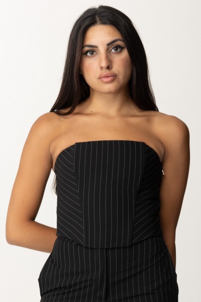 Patrizia Pepe  Top bustier de franela a rayas diplomáticas 8C0729 A457 BLACK STRIPES