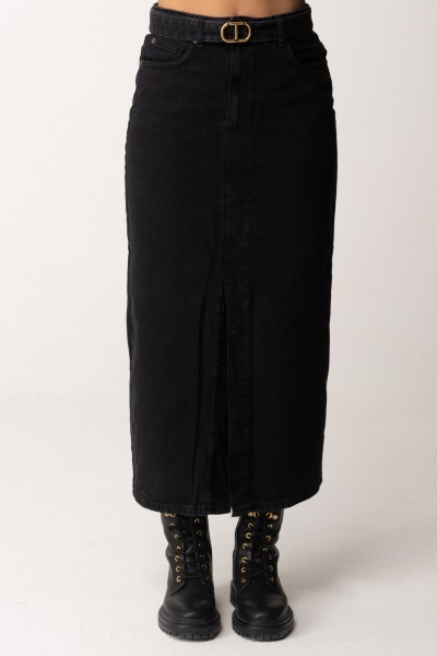 Twin-Set  Denim skirt with belt 242TP2601 DENIM NERO