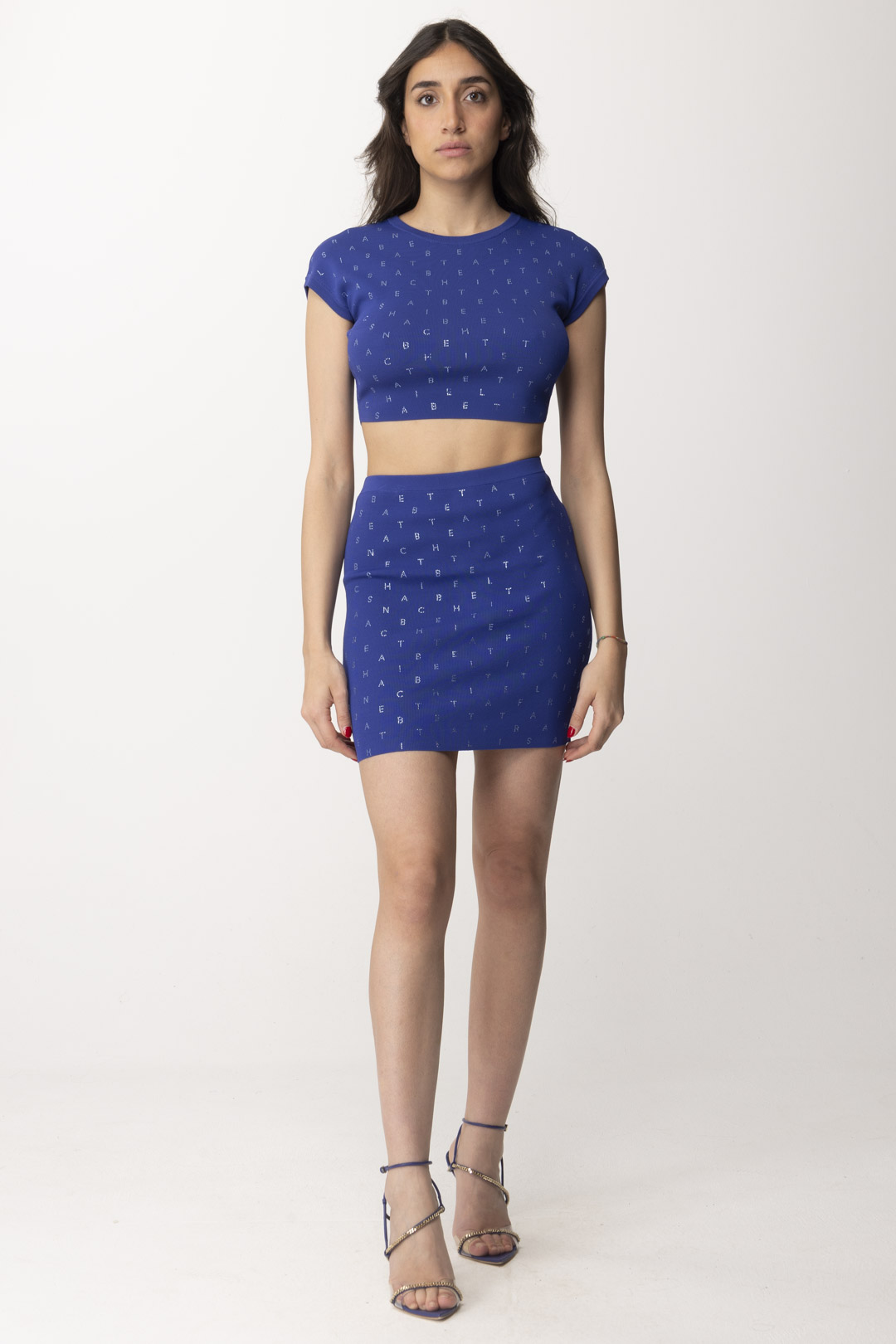 Vorschau: Elisabetta Franchi Crop-Top mit Strass-Schriftzug BLUE INDACO