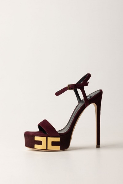 Elisabetta Franchi  Suede sandals with platform and logo SA45L47E2 ROUGE NOIR