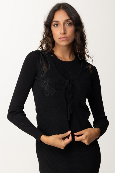 Twin-Set  Cardigan con pizzo e laccetti 242TP3193 NERO