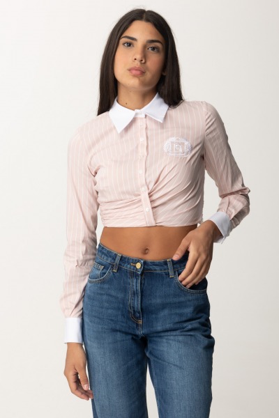 Elisabetta Franchi  Gestreiftes Crop-Shirt mit Drapierung CAS7246E2 POWDER PINK/BIANCO